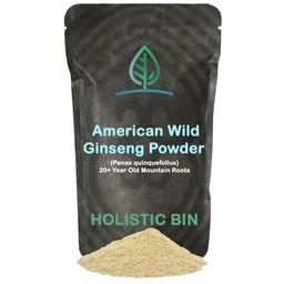 Holistic Bin Wild American Ginseng Powder Pure Organic Ginseng Suplemen Dibuat dengan Wild Harweised 20 + Year Old Roots dari Appalachia (Panax Ququinefolius)