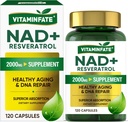 NAD + Suplemen 2000 mg - 120 Capsules True NAD + & Resveratrol, NMN Alternatif Support Anti- Aging, Cellular Energy & Repair, Metabolisme & Brain Boost for Men & Women