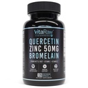 Quercetin dengan Bromelain 500mg Capsules, Support Immune Response, Comfort Bersama, & Overall Wellness - Vitamin C, Zinc 50mg, & Vitamin D3 5000 IU