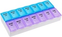 EZY DOSE Weekly (7-Day) AM / PM Kasus pil KB, Medicine Planner, Vitamm, Fish Oil, Suplemen Kontainer Organisasi, Kompartemen Besar, 2 kali sehari, Blue and Purple Lids, BPA Free
