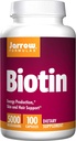 Jarrow Formulas Biotin 5000 mcg - 100 Veggie Caps, Paket 2 - Mendukung Perkembangan Rambut Skin & Hair, Lipid Metabolisme & Produksi Energi (ATP) - 200 Total Servis