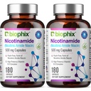 biophix B-3 Nicotinamide 500 mg 180 Caps 2 Pack - Nicotciic Amide Niacin Natural Flush- Free Vitamin Formula - Supports Skin Cell Health
