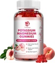 Potasium Magnesium Gummies - Tinggi Absorpsi Magnesium Glycinate & Potasium Citrate 200mg Plus Omega 3, B6, D3, K2 & Calcium - Gumi yang bisa dikunyah untuk Kebal & Energi - Peach Flavor - 60 Count
