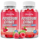 2 Kemas Potel Citrate Gummies, Tambahan Potasium Tinggi Gummies 1200mg Dukung Kram Kaki & Otot Kesehatan, Potomies Untuk Dewasa & Anak-Anak, Vegan, Raspberry Flavor 120 Count