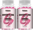 2 Paket 2000mg Ginkgo Biloba Gummies - Ginkgo Bilosa Suplemen Kesehatan Otak, Meningkatkan Mood dan Fokus, Energi, Dewasa, Strawberry Flavor, 120 Count