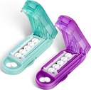 DUBSTAR 2PCS Pill Cutter Splits for Small and Tiny Pills, Multiple Pill Cutters for Small or Large Pills, Adjustable Pill Splitter with Cinding Device and Blade Guard (Purple + Cyan)