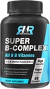 Kompleks Super B, 8 Bioactive B Vitamin, dengan Methyyl Folate, Metil B12, P-5-P (Vitamin B6), D-Biotin, Niacinamide, Absorpsi Tinggi, Non GMO, Dukungan Energi, 60 Vegan Caps