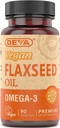 Deva Vegan Omega-3 Flaxseed Oil Suplement - 1000 MG per Serving - Cold- Menekan & Unfure - Fish Oil Alternatif - dengan Omega- 3 ALA - 90 Capsules, 1 - Pack