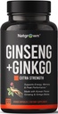 Natgrown Panax Ginseng & Ginkgo Biloba Suplement - Red Korea Ginseng & Ginko Bisules for Men & Women - Support Memory Focus & Brain Fungsi
