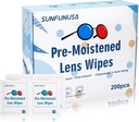200 Count Lens Cleaning Wises- Pre- Moistened Individually Wrapped Eyeglass Wipes Optical Screen Cleaner Free Fast Drying