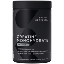 Sports Research Creatine Monohydrate - Gain Lean Muscle, Impprove Performance and Power and Dukung Workout Recovery * - 5 g Micronized Creatine - 17.64 oz