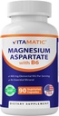 Vitamatic Magnesium Aspartate 400 mg per Serving - 90 Vegetarian Capsules - Ditambahkan B6 untuk Absorpsi Maksimum - Pasokan Otot, Gabungan, dan Kesehatan Jantung *