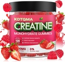 Cretine Monohydrate Gummies for Men & Women 120 CT - 5600mg dari Creatine Monohydrate per Serving, Chewable Creatine Monohydrate for Muscle Duction Boost, Sugar Free, Vegan (Strawberry Flavor)