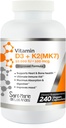 Vitamin D3 10.000 IU K2 / MK7 100 mcg. GMO untuk Bone, Heart & Imune Support.