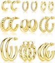 Adoyi 9 Pairs Gold Hoop Earrings Set for Womens Twisted Huggie Hoops Earrings 14K 18K Gold Plated for Girls Valentines Mother 's Gifts Lighlable