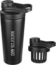 DiW 24 oz Shaker Bottle, Stainless Steel Shaker Bottle dengan Noise- Free Design, Insulated Metal Shaker Cup untuk Protein Mix and Pre Workout, Gym Bottle Shaker (Black)