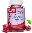 Suplemen Besi Berminyak untuk Perempuan & Pria - Cherry Flavor, Besi Vitamin C Soft Chew untuk Max Absorpsi, Besi sebagai Ferrous Fumarate, Ideal untuk Anemia dan Deficiency Besi, 2 Bulan Supplai