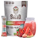 Salud 2-in-1 Powder Energi + Focus, Strawberry Watermelon, Organic Caffeine, B6 + B12, Theanine, Clean Energy Drink, Fresandia Agua Fresca Mix, Non-GMO, Gluten Free, Vegan, 1g Sugar, (15 Servis)