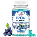 Iron Gummies - with Calcium, Zinc, Folate & Vitamin B12, C, B6 for Dewata & Anak-anak - Blood Builder & Energy Support for Iron Deficiency, Anemia, Vegan - Blueberry Flavor, 60 Gummies
