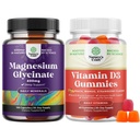 Bundle of Pure Magnesium Glycinate 400mg Per Serving for Mood Sleep and Relaxation and Vitamin D3 Gummies for Daily Wellness or Bone Muscle & Imune Support