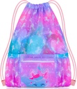 PASOP Drawstring Backpack for Kids, Girls Mesh Beach Bag for Swimming, Large Size Gym Drawstring Bags Cack for Girls (Unicorn)