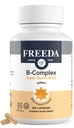 FREEDA Vitamin B-50 Kompleks - Super Quints B-Complex with B1 B2 B3 (Niacinamide) B5 B6, Biotin, Flolate & B12 + Choline & Inosiol - Vegan Capsules, 100 Count - Dibuat di Amerika Serikat
