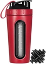 Protein Shake Bottle, Serinless Steel Shaker Cup, Sports Mixer Water Bottle, Invisible Window, Leak Proof, No BPA with Mixing Ball for Gym Fitness Workout, 28 Ounce, Red