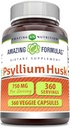 Amazing Formulas Psyllium Husk 750mg Veggie Capsules Suplemen 124; Non-GMO 124; Gluten Free 124; Made in USA 124; Sutable for Vegetarians (360 Count)