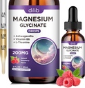 Magnesium Glycinate 200mg Suplemen, Magnesium Liquid Drops dengan Vitamin B6, Ashwagandha, L - Theanine, Chamomile - Dukung Stress Relief, Bone, Muscle, Mood Vegan - Raspberry Flavor - 2 FL.OZ