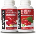 STAY ALVE Cayenne and Berberine Bundle with Ceylon Cinnamon and Bitter Gourd Extract, 240 Vegan Pills, Non-GMO & Gluten Free Berberline Cayenne Pepper Supplemen