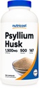 Psyllium Husk 1500mg Per Serving, 500 Capsules - Non- GMO & Gluten Free
