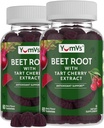 Yum-V 'S Root Gummies Tart Cherry Extract - Berry Flavor Beetroot Gummies - Beet Chews for Blood Circulation and Antioksidant Dukung - Red Beetts Gummies Berry 60 Count (Pack of 2)