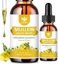4-in- 1 Mullein Extract Drops for Lungs - Respiratory Dups and Lungs Cleanse, Mullein Liquid Suplemen dengan Elderberry, Marmmarllow Root & Orange Peel, Natural Flavor, 1 Fl Oz (2 Pack)