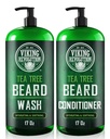 Viking Revolution Tea Tree Wash and Beard Conditioner For Men - Natural Beard Softtener Set with Argan Oil, Vitamin E and Ginseng - Beard Shaoard and Conditioner Set (17 Oz)