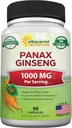 Nutrition Natural Panax (1000mg MaxPower) -90 Capsules Root Extract Complex (Red & White), Dosage Ginsenosides Tinggi di Seeds, Persediaan Powder Asia, Tablet Pil untuk Energi