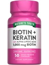 Nature 's Truth Biotin 5000 mcg 124; 50 Capsules 124; dengan Kertin dan Alpha Lipoic Acid 124; Non-GMO & Gluten Free Suplemen