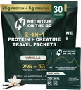 Nutrition On The Go Whey Protein Isolat Paket dengan Creatine - 25g Protein + 5g Creatine - Single - Serve Travel Protein Powin - Vanilla (30- Pack)