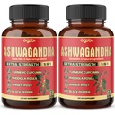 2 Packs - 60 Capsules Ashwagandha Capsules - Tinggi konsentrasi - 5in1 Formula Ashwagandha, Turmeric, Rhodiola Rosea, Ginger, Black Pepper - 4 Pasokan Bulan