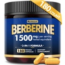 Suplemen Berberine, Berberine Berberine 1500MG, 180 Caps - ditambah Citrus Bergamot, Suplemen Root Berberine HCI - Metabolic, AMPK Dukung Berat Weight Management - Vegan, Organik, Non-GMO