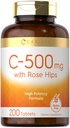 Carlyle Vitamin C dengan Rose HIPS 500mg 124; 200 Tablet 12.4; Potency Tinggi Formula 124; Vegetarian, Non- GMO dan Gluten Free Supplemen