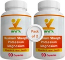 Invita Potasium Magnesium Suplemen (180 Capsules) Potasium Magnesium Kompleks Tinggi NGMO dengan Aspartate & Chloride - Pendukung Kardiovaskular, Muscles & Nerve Kesehatan - Non GMO & Gluten Bebas