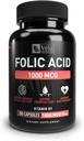 Suplemen Acid Folic Supplemen 12.4; 1.000 mcg Per Serving, 200 Capsules 124; Dukung Kesehatan Jantung, Suplemen Dukungan Prenatal; 124; Non- GMO, Test Partai 3