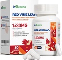 Red Vine Leaf Extract 1630mg with Horse Chestnut, Butcher 's Broom, Hawthorn Suplemen untuk Varicose Veins, Leg, Circulation, Heart, Skin, Dukungan untuk Heart Health, Dibuat di USA, 60 Kapsul
