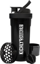 Shaker Bottle 1 Pack - 24 Ounce Plastik Protein Botol untuk latihan Pra & Post dengan Penyimpanan Kotak Protein Twist & Lock (Hitam)