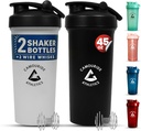 2 Kemasan 45 oz Protein Shake Bottle dengan Wire Whilk - BPA-Free, Leaks-ProviceShaker Cups untuk Protein Shakes & Smoothies - Large Mixer Bottle - Classic White & Midnight Black