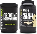 NutraBio Creatine Monohydrate, Unfeatored, 500g dan Whey Protein Isolate, Alpine Vanilla, Tambahan Bundle - Muscle Energy, Lean Muscle Growth, Recovery, and Power