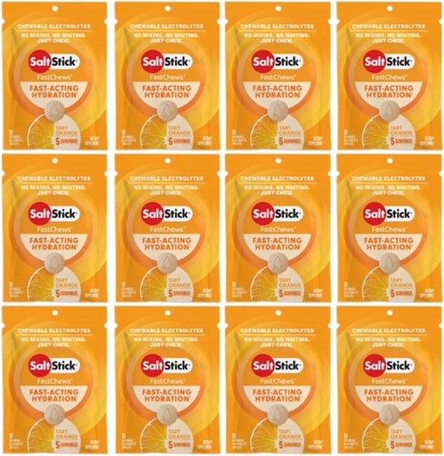 SaltStick Electrolite FastChews - 120 Count Orange Flavor - Electrolite Tablet untuk Hidration, Salt Tab - 10 Count (Paket 12)