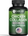FabLab Chicken Collagen Type II Supplement - Suplemen None & Bone & Bone Dupport - Non-GMO, Anti- Aging Diet Produk dengan Peptide- 100 Kapsul