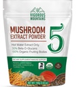 Pendukung Powder Organik Mountains - USDA Certifikasi, Lions Mane & Reishi untuk Dukungan Imune, Brain Focus, Vegan, Mixes Instant in Coffee & Smoothies (100g)
