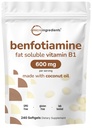Mikro Ingrediens Vitamin B1 Benfotiamine 600mg Per Serving, 240 Coconut Oil Softgeels 126; Bioavailable B Vitamin Suplement, Convered to Active Thiamine 124; Nor-GMO, Soy Free